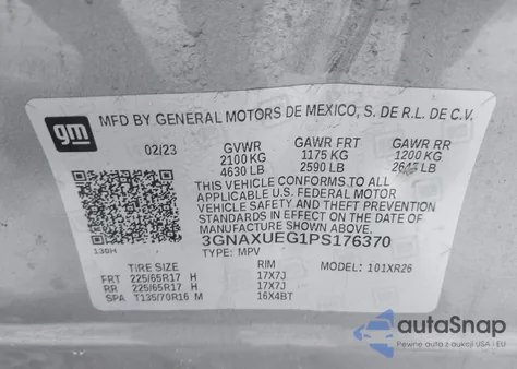 2023 Chevrolet Equinox Awd Lt из США, поврежденный, VIN 3GNAXUEG1PS176370